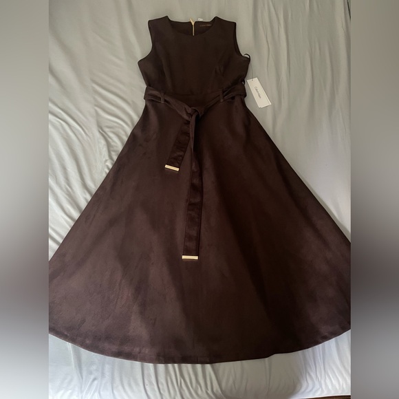 Brand New Calvin Klein Women's Slvless Chocolate Suede Aline Dress - Picture 14 of 15